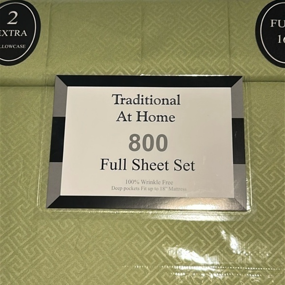 Traditional At Home Green Full 6pc Sheet Set Kiwi Green Embossed Maze Key Print
